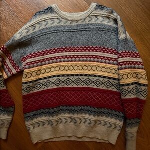 Aelfric Eden Gray Cream Red & Yellow Patterned Crewneck Sweater